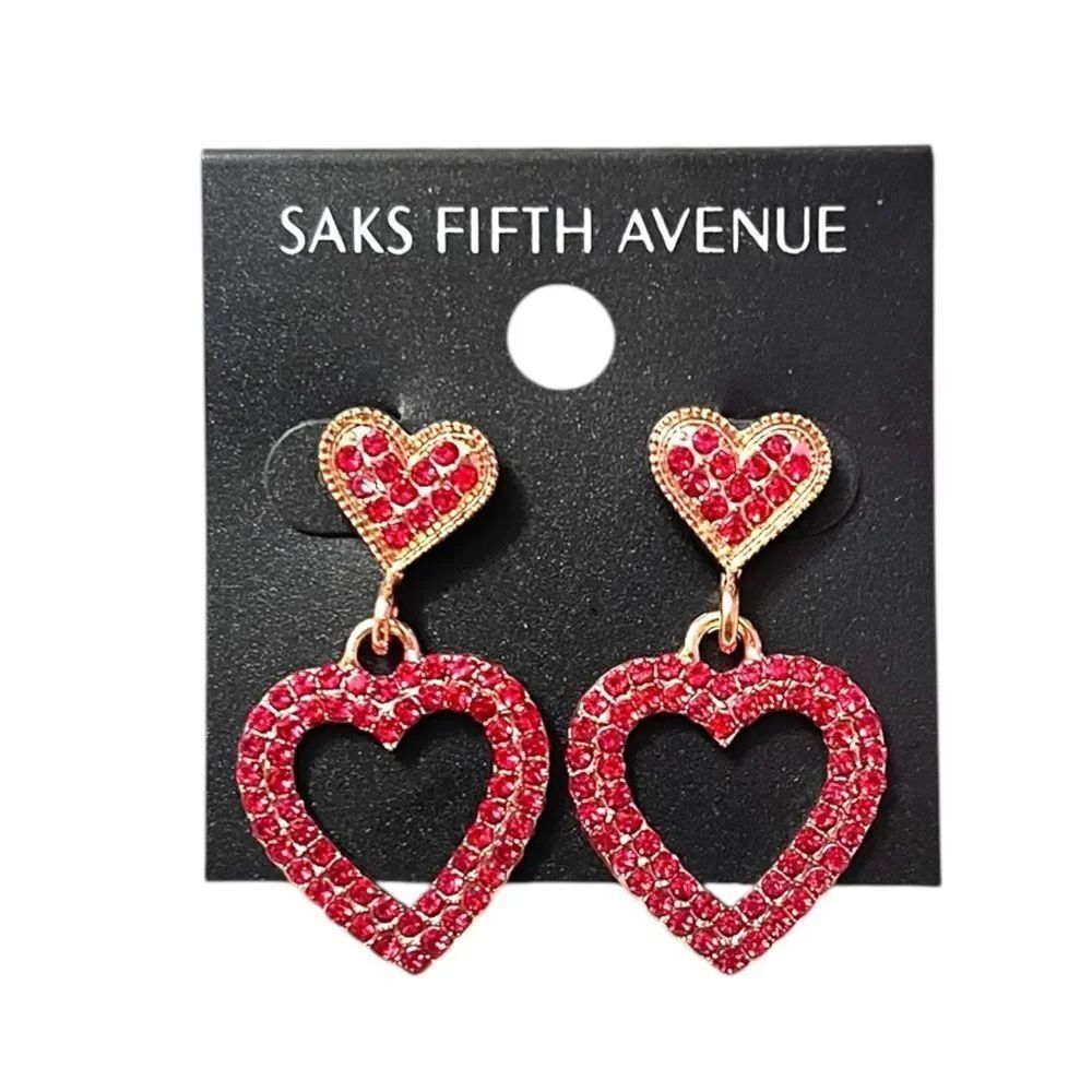 Saks Fifth Avenue Gold-Tone Red Crystal Heart Drop Earrings